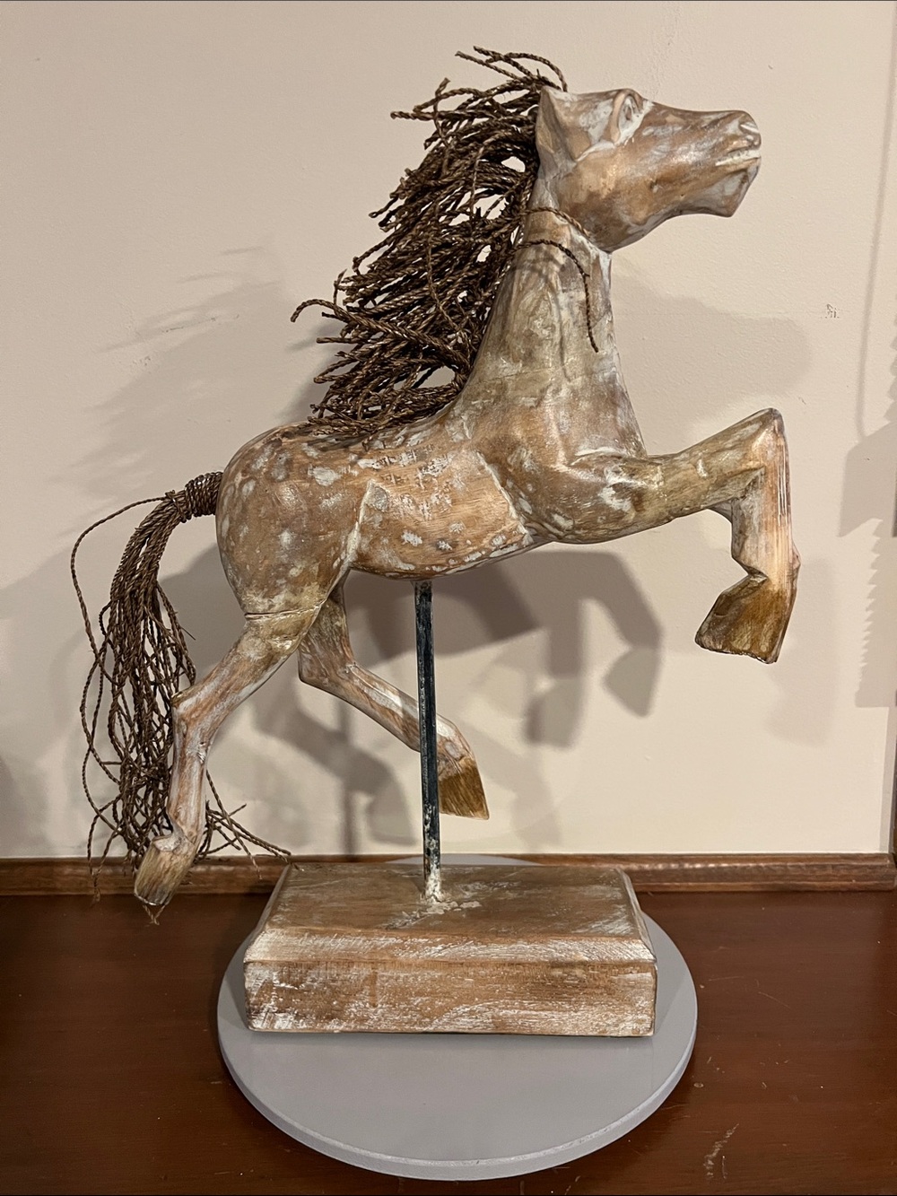 Uttermost Caballo Durado Rustic Brown Wooden Horse Sculpture with Twine Mane